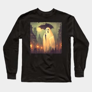 Vintage Spooky gothic Halloween ghost holding umbrella Long Sleeve T-Shirt